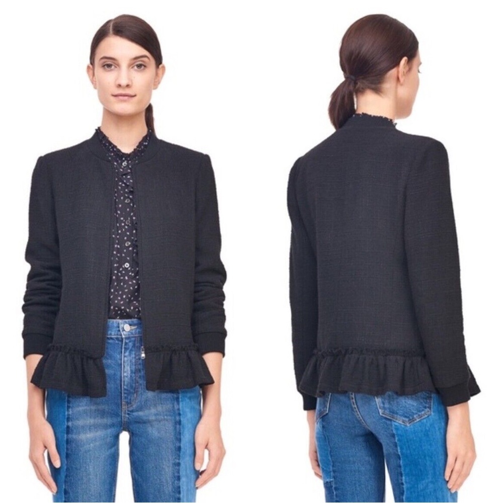 Rebecca Taylor Tweed Knit Black Peplum Bomber Jacket
